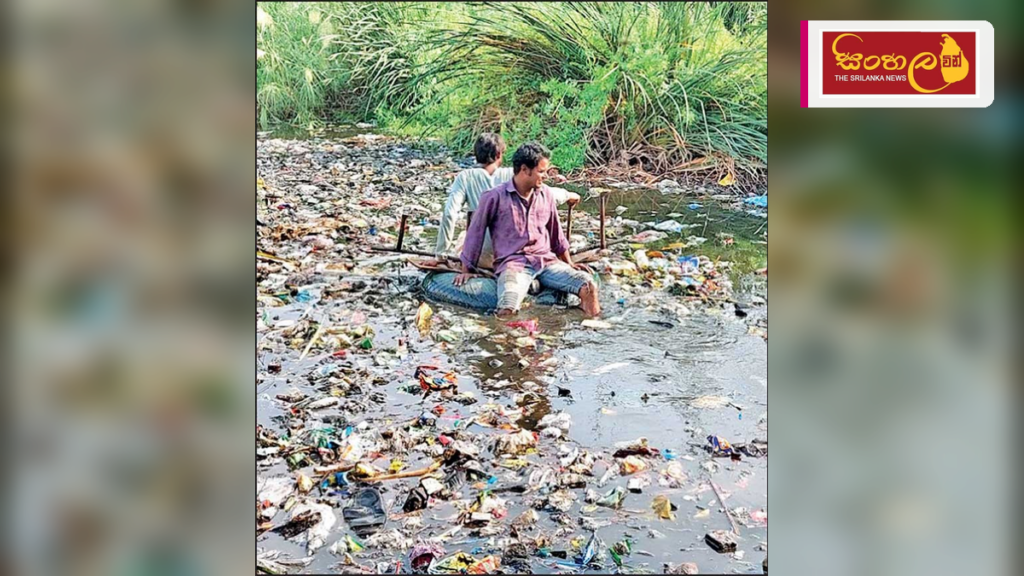 Headline: ජලයෙන් ගොඩට ආවොත් සිරුර දැවෙනවා: මාසයක් පුරා පොකුණක දිවි ගෙවන තරුණයෙක් Intended image subject: A pond in a rural Indian village setting Story summary: ඉන්දියාවේ බටහිර බෙං