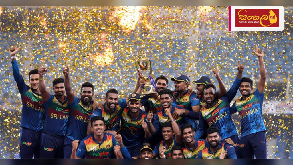 Headline: ශ්‍රී ලංකාවට 100-34ක දැවැන්ත ජයක් Intended image subject: Sri Lanka cricket team celebrating victory Story summary: ශ්‍රී ලංකා කණ්ඩායම සිය ප්‍රතිවාදීන් පරදවා ලකුණු 100-34