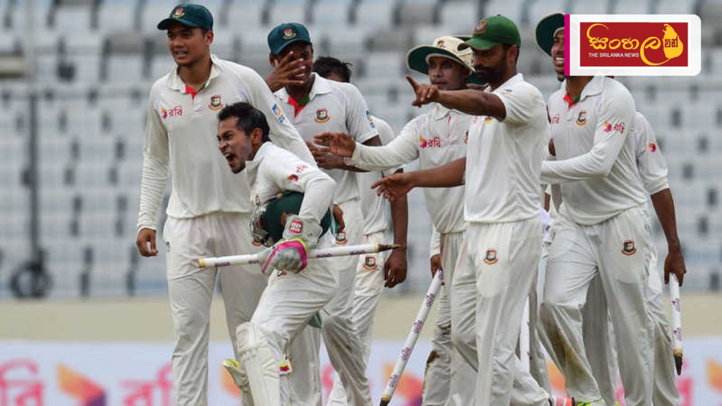 ඔස්ට්රේලියාව පරදවා බංග්ලාදේශයට ඓතිහාසික ජයක් Headline: ඔස්ට්රේලියාව පරදවා බංග්ලාදේශයට ඓතිහාසික ජයක් Intended image subject: Bangladesh cricket team celebrating victory Story summary: ඔස්ට්රේලියානු කණ්ඩායම සමඟ පැවැති ටෙස්ට්
