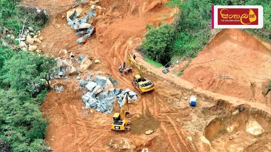 Headline: නෝර්වුඩ් ආදාහනාගාර මාර්ගයේ සිදුකළ අනවසර මැණික් ජාවාරමක් වටලයි Intended image subject: Police investigation at a mining site Story summary: නෝර්වුඩ් ආදාහනාගාර මාර්ගයට හානි