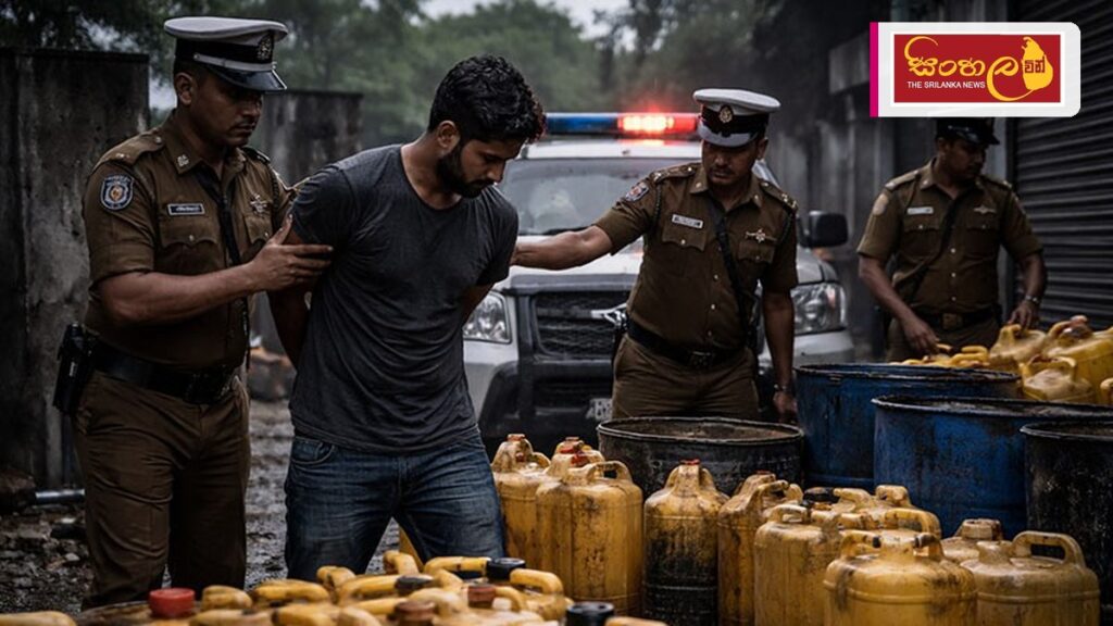 Headline: පිළියන්දලදී නීතිවිරෝධී මත්පැන් තොගයක් සමඟ පුද්ගලයෙක් අත්අඩංගුවට Intended image subject: Sri Lanka Police officer Story summary: පිළියන්දල, කරදියන ප්‍රදේශයේදී නීතිවිරෝධී ම