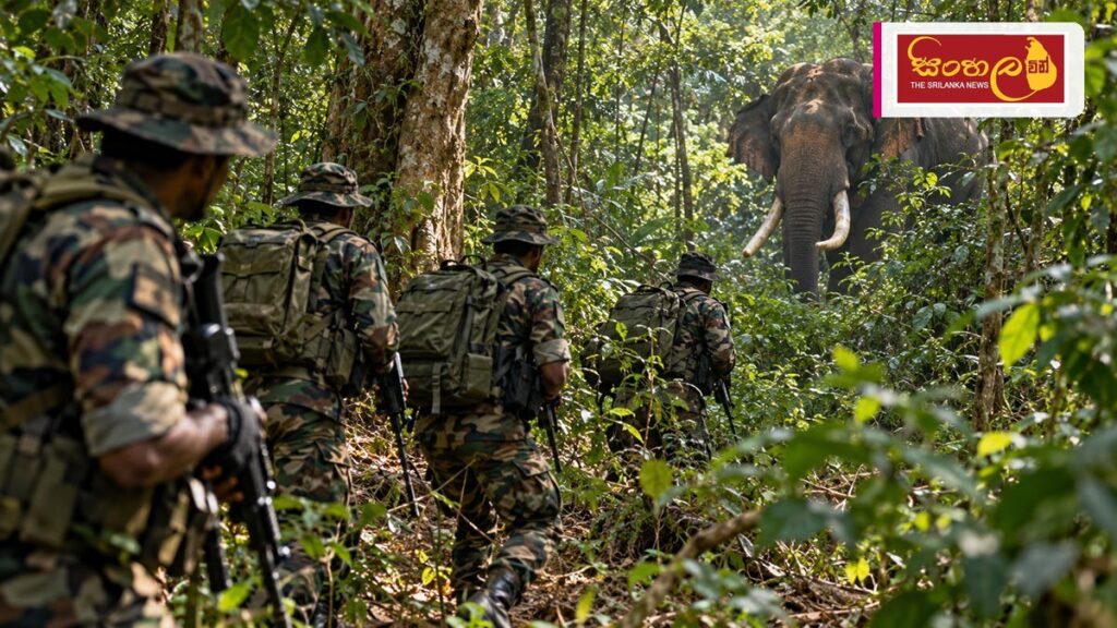 Headline: අතුරුදන් වූ 'අග්බෝ' ඇතා සොයා යුද හමුදාව මෙහෙයුමක් අරඹයි Intended image subject: Wild elephant Agbo in the jungle Story summary: අනුරාධපුර තිරප්පනේ ප්‍රදේශයේදී අතුරුදන් වූ